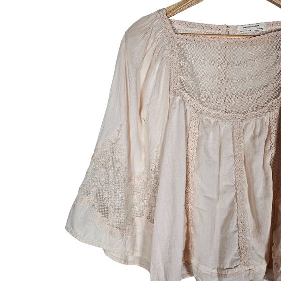 By Anthropologie Valentia Top 8 Light Pink Peasant Lace Mesh 3/4 Sleeve Blouse - Picture 3 of 13